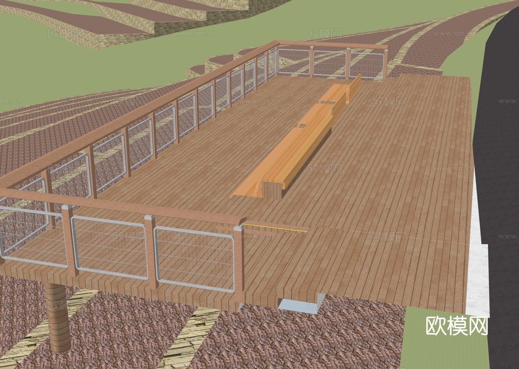 现代观景平台  山地栈道景观su模型下载（渲染图2）