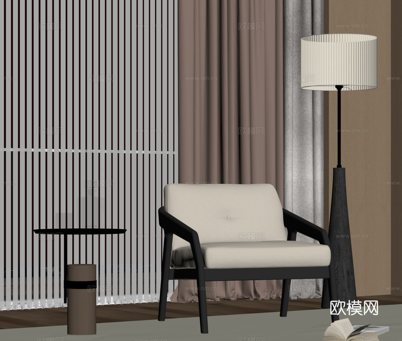 现代意式休闲椅 边几 落地灯su模型