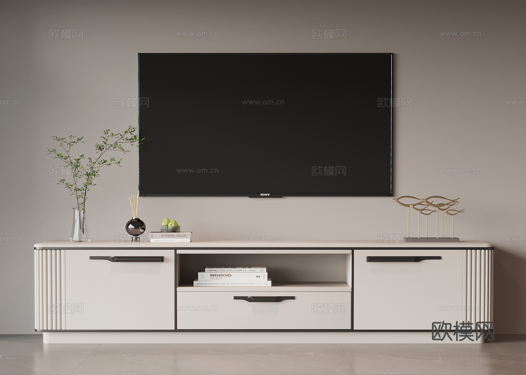 现代意式电视柜 边柜su模型下载（渲染图1）