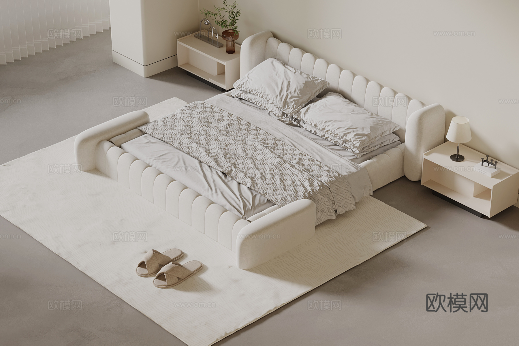 现代双人床su模型