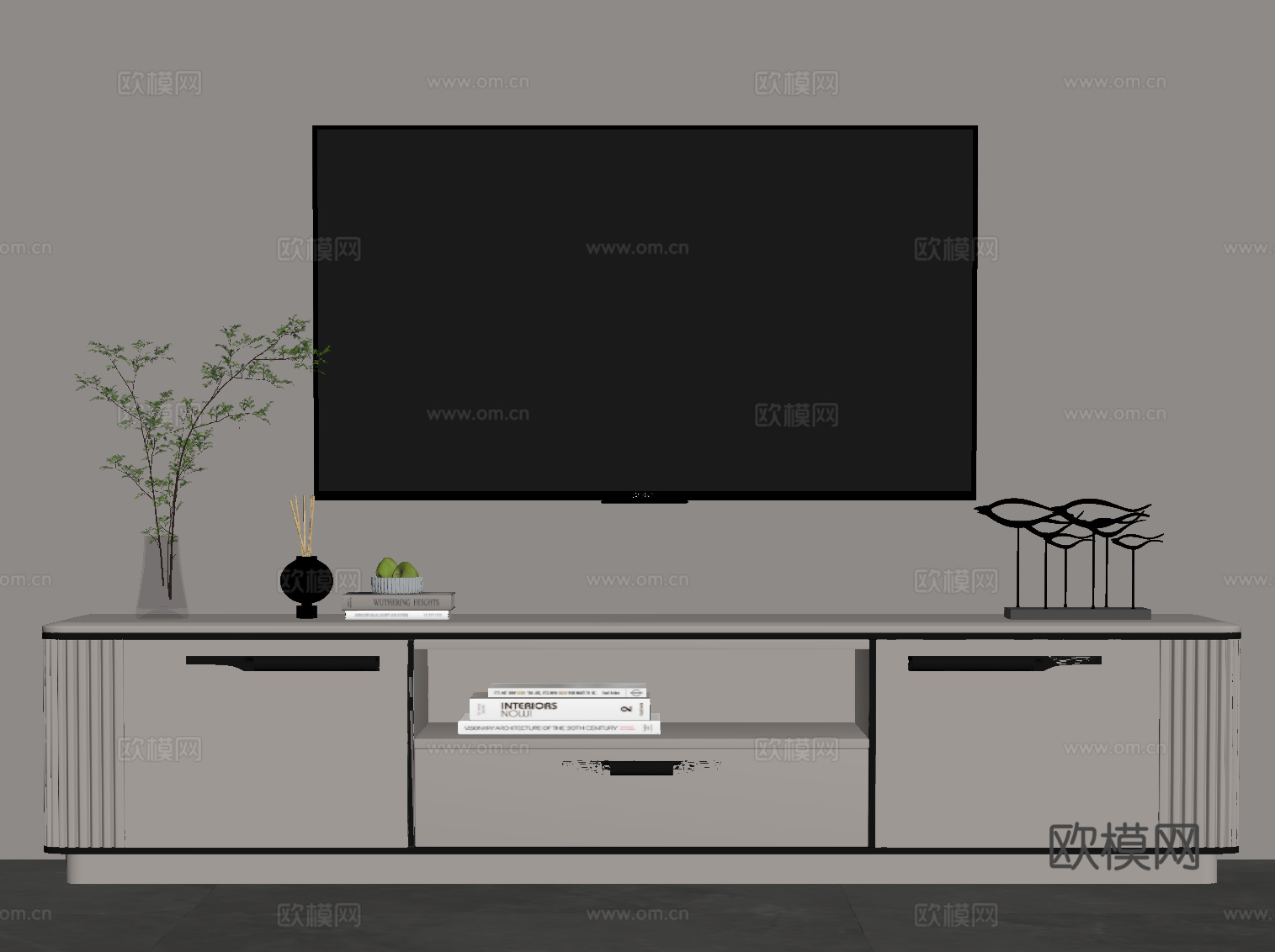 现代意式电视柜 边柜su模型下载（渲染图2）