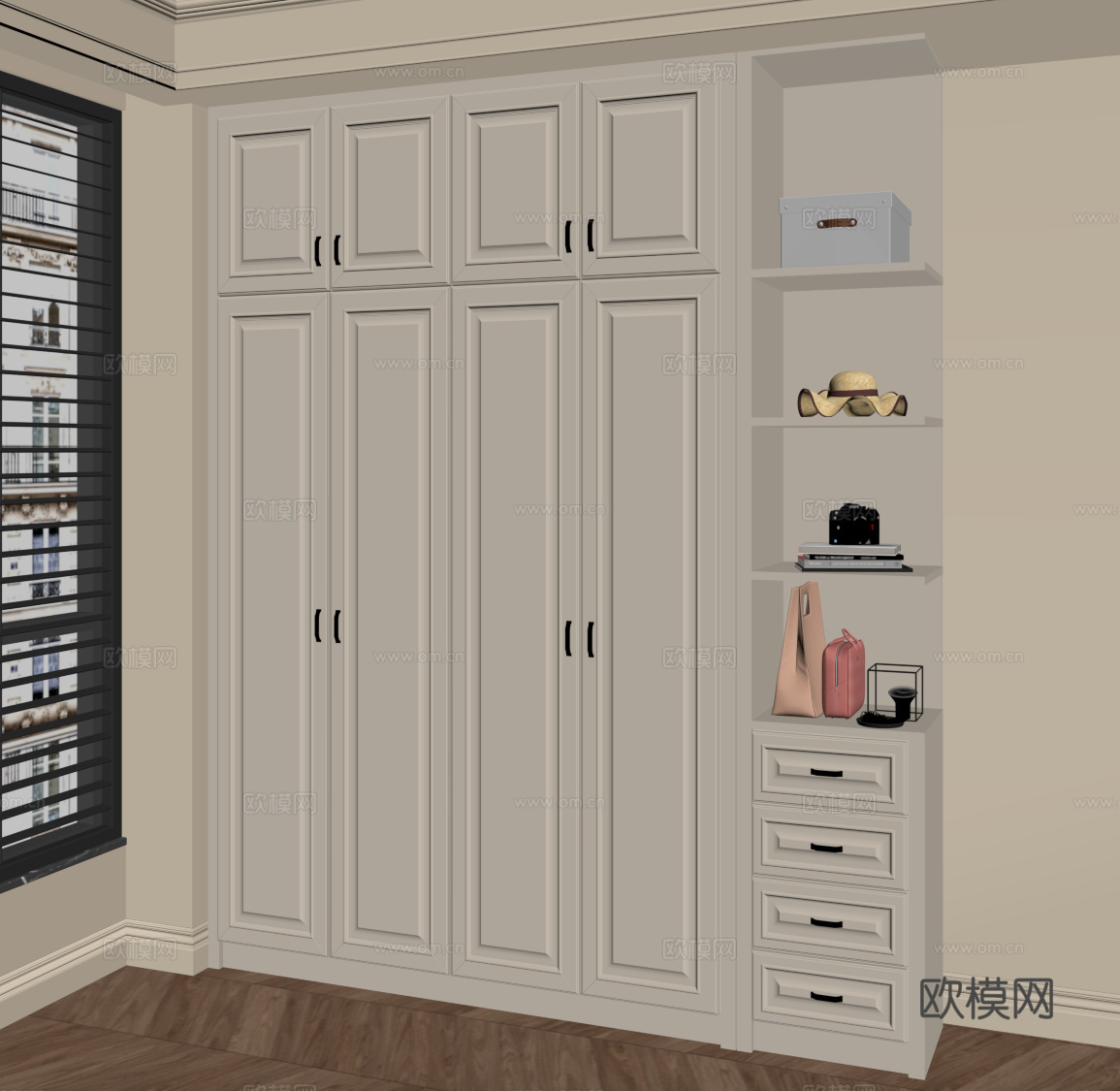 法式奶油风衣柜 欧式衣柜su模型