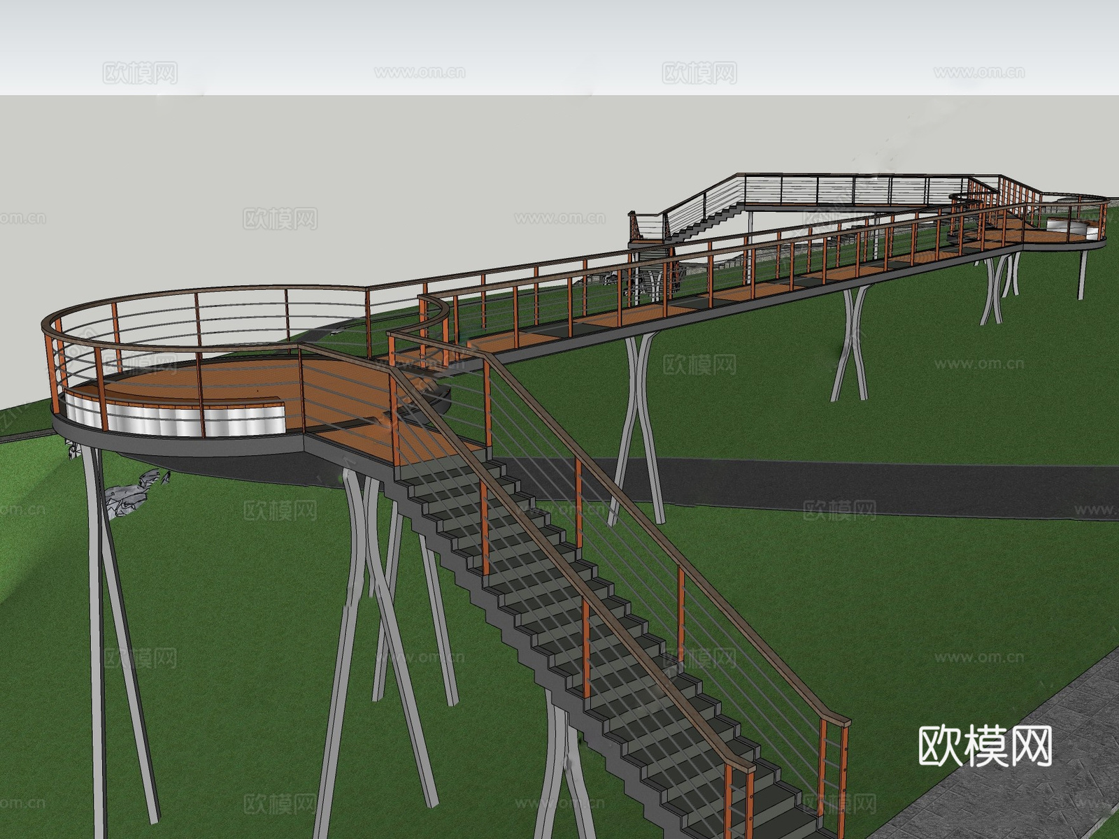 现代观景台  木栈道 公园景观su模型下载（渲染图2）