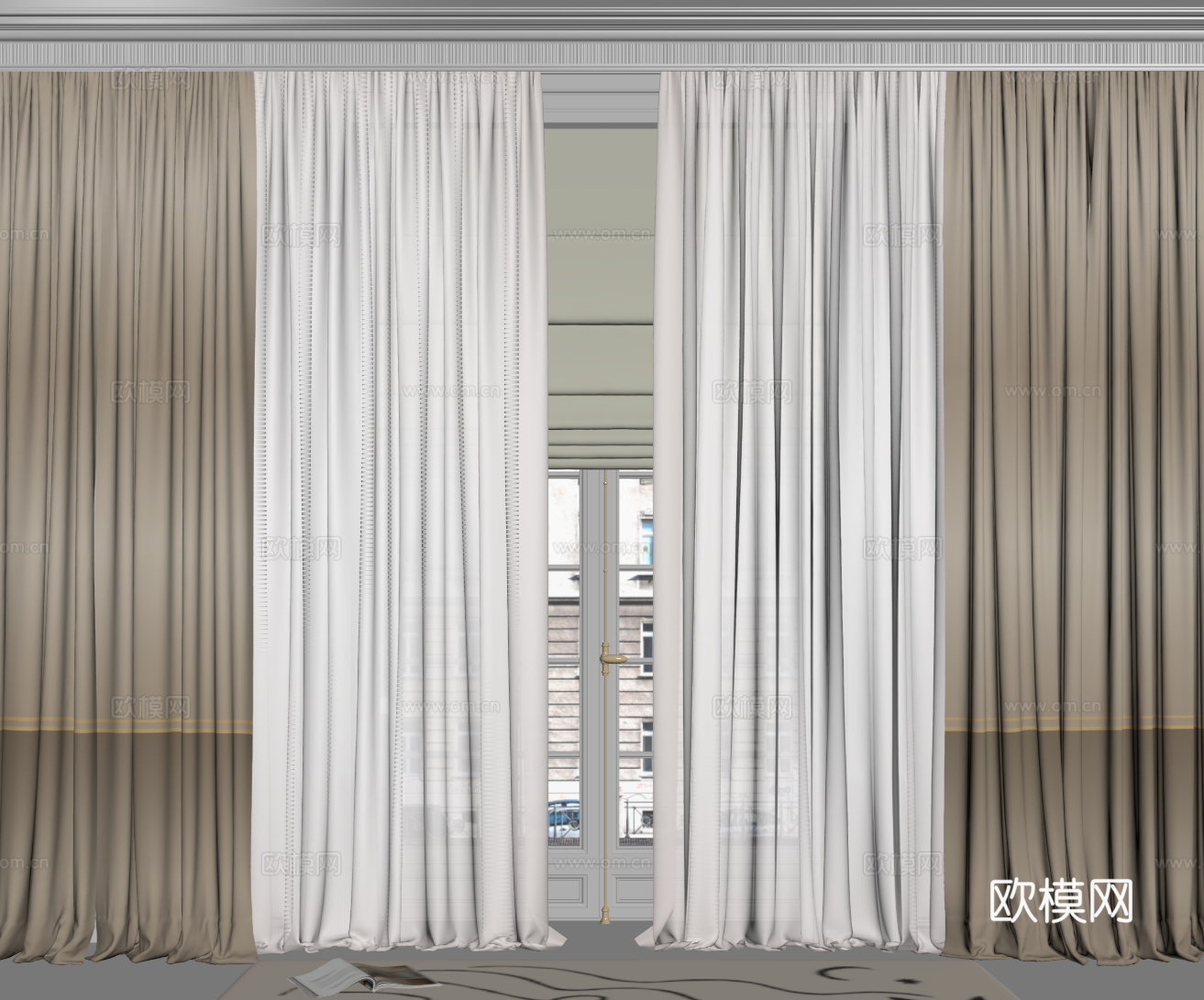 现代窗帘 纱帘 布艺窗帘su模型