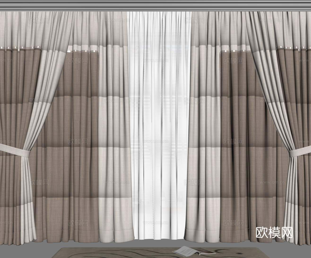 现代窗帘 纱帘 布艺窗帘su模型