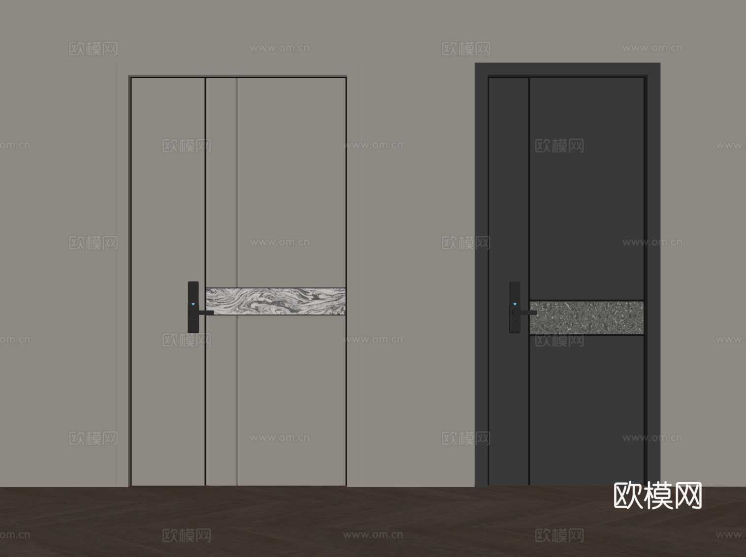 现代单开门 子母门 入户门su模型