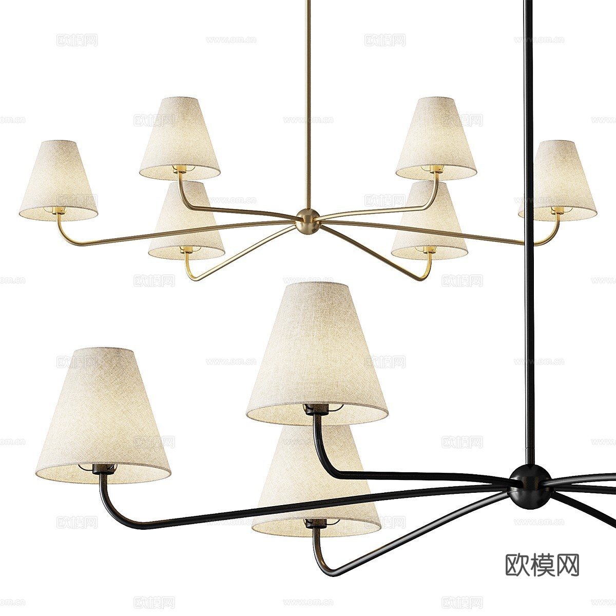 新中式轻奢多头装饰吊灯3d模型