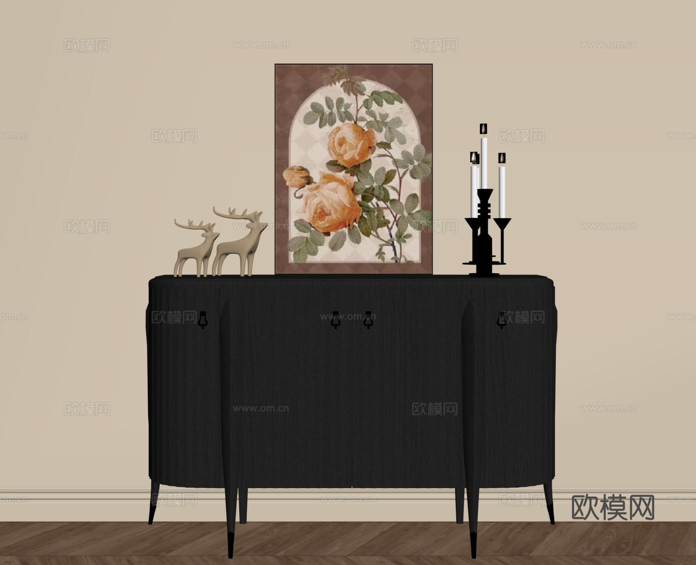 法式复古玄关柜 边柜su模型