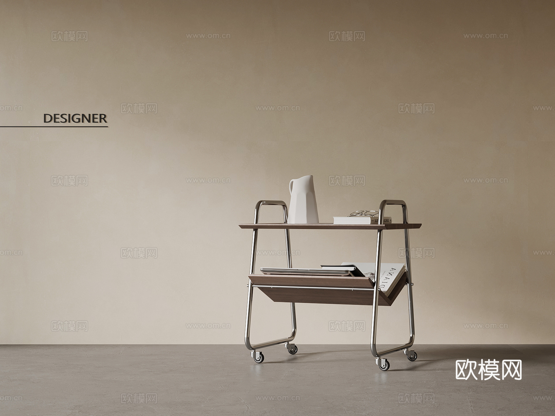 现代中古风边几 小推车su模型su模型