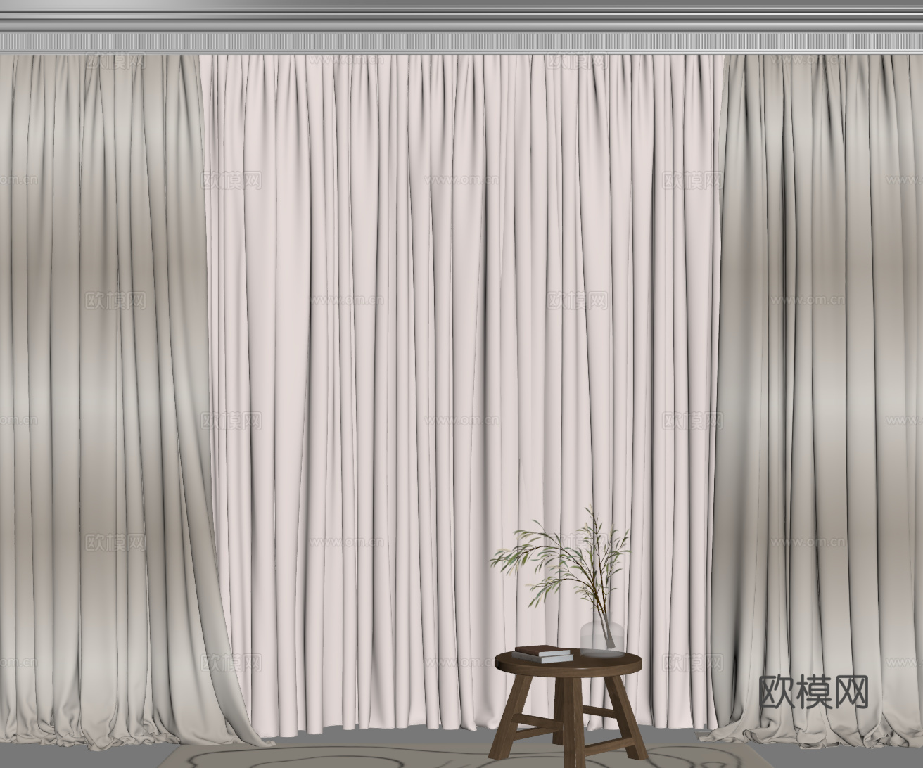 现代窗帘 纱帘 布艺窗帘su模型