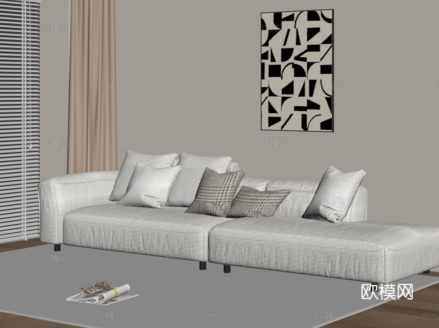 现代多人沙发 布艺休闲沙发su模型
