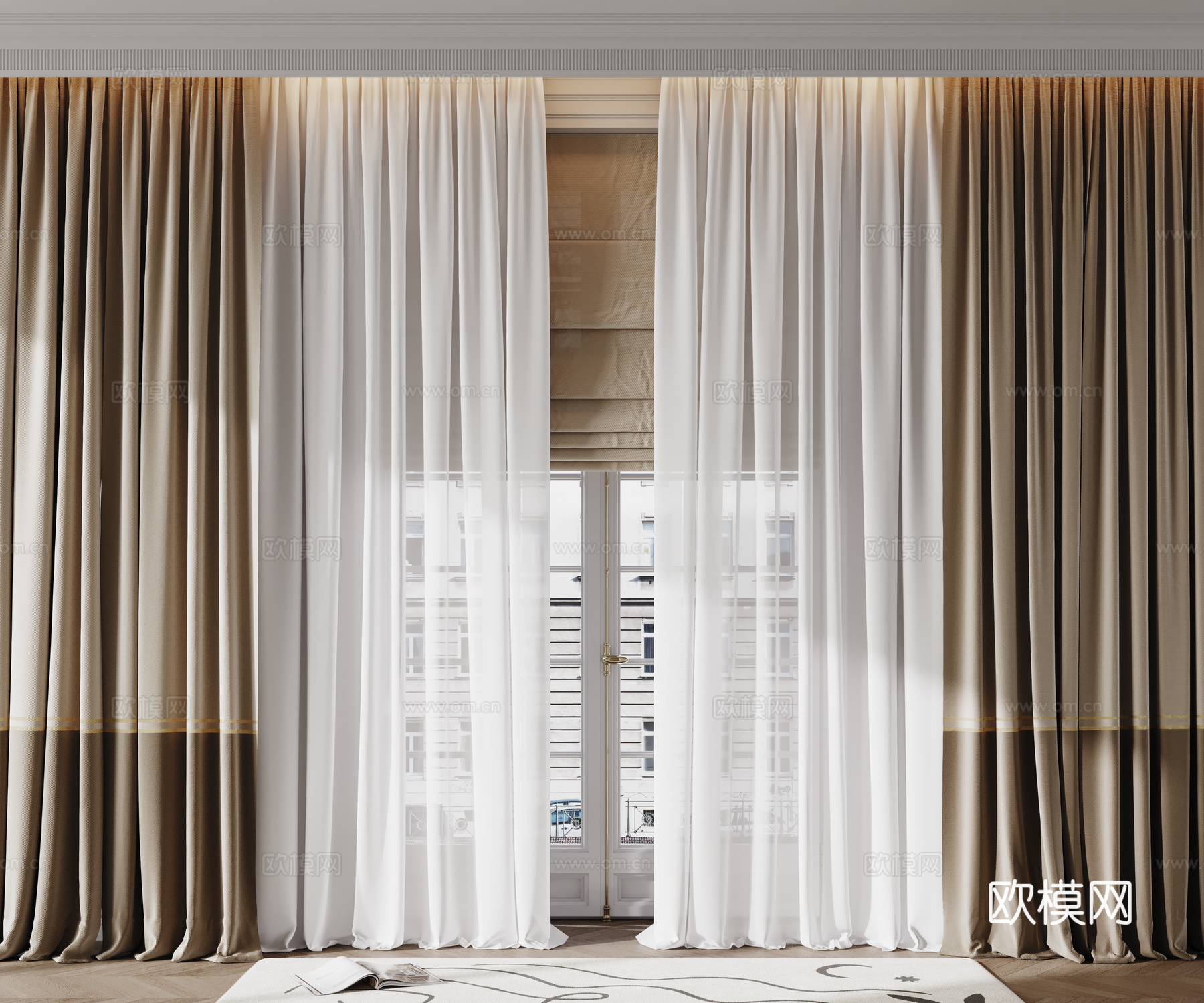 现代窗帘 纱帘 布艺窗帘su模型
