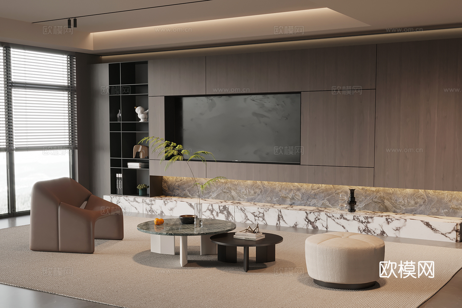 现代意式客厅 电视背景柜su模型