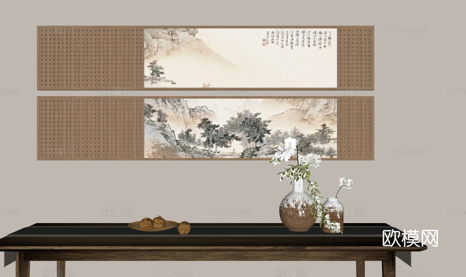 新中式装饰画su模型