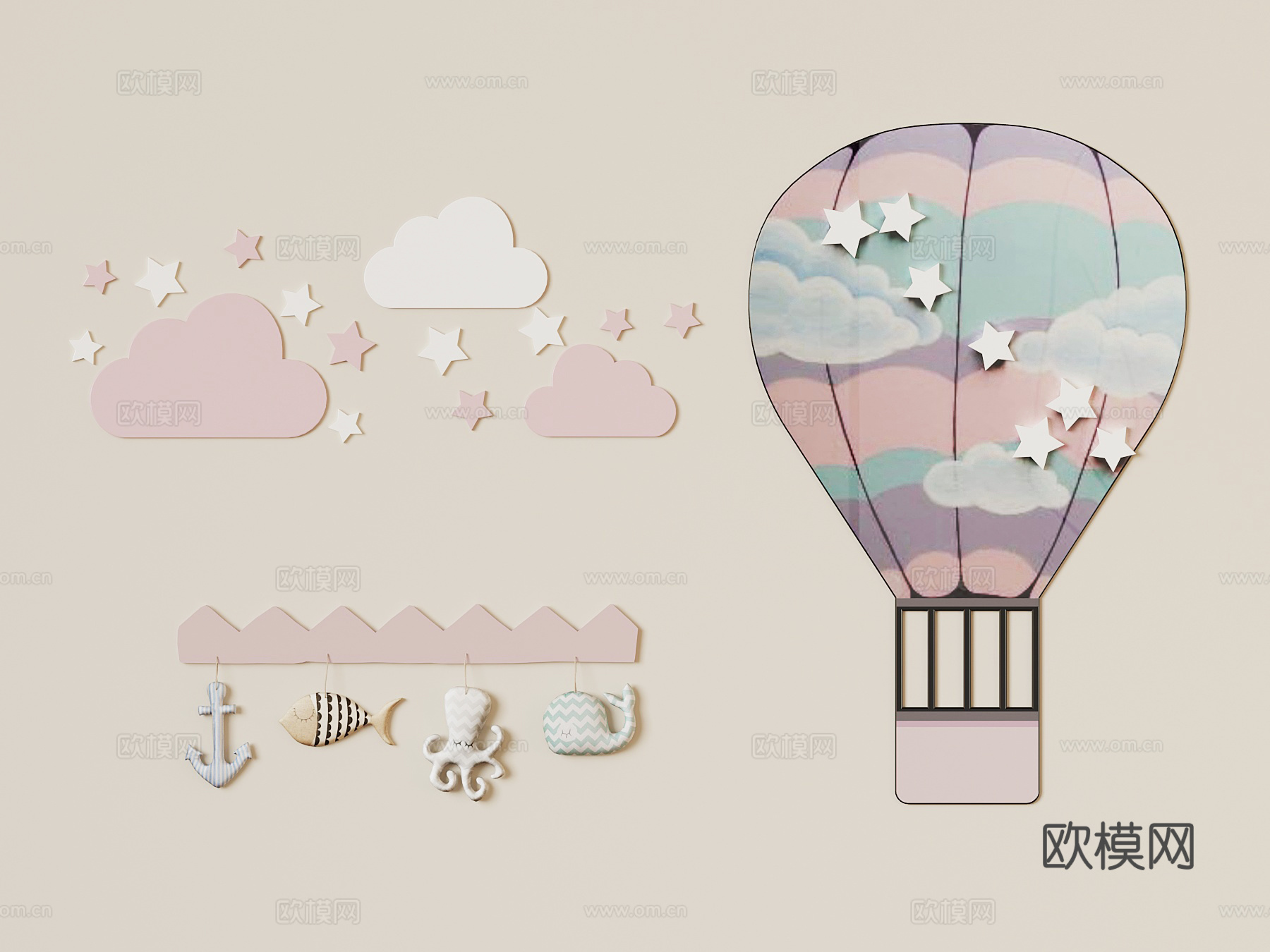 现代儿童墙饰su模型