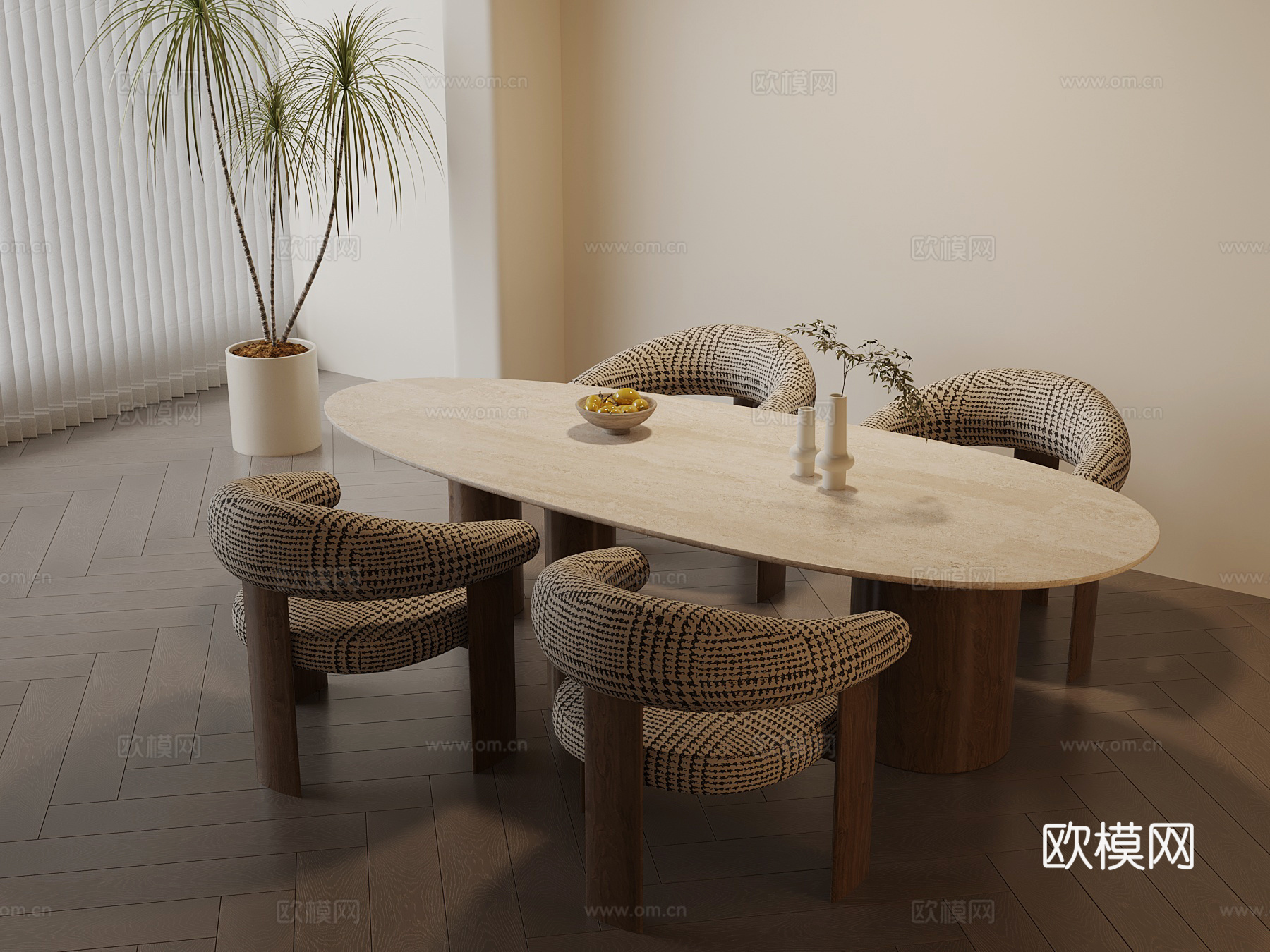 现代中古风餐桌椅su模型