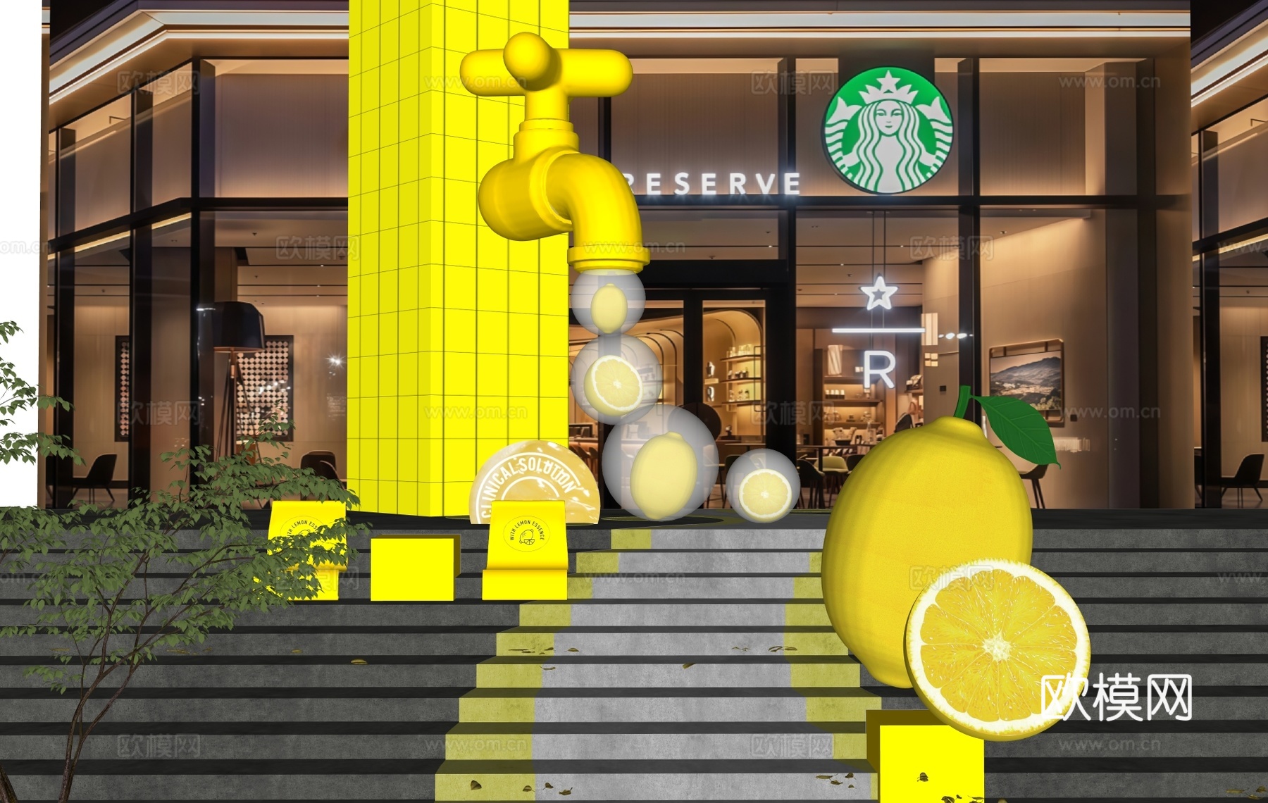 饮品店奶茶店装饰 网红店铺艺术装置 水果果汁艺术装置 承重柱su模型