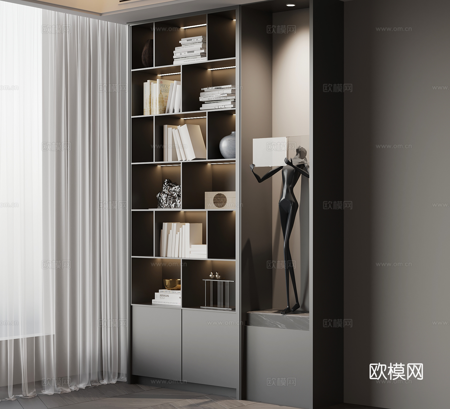 现代意式书架 置物架su模型