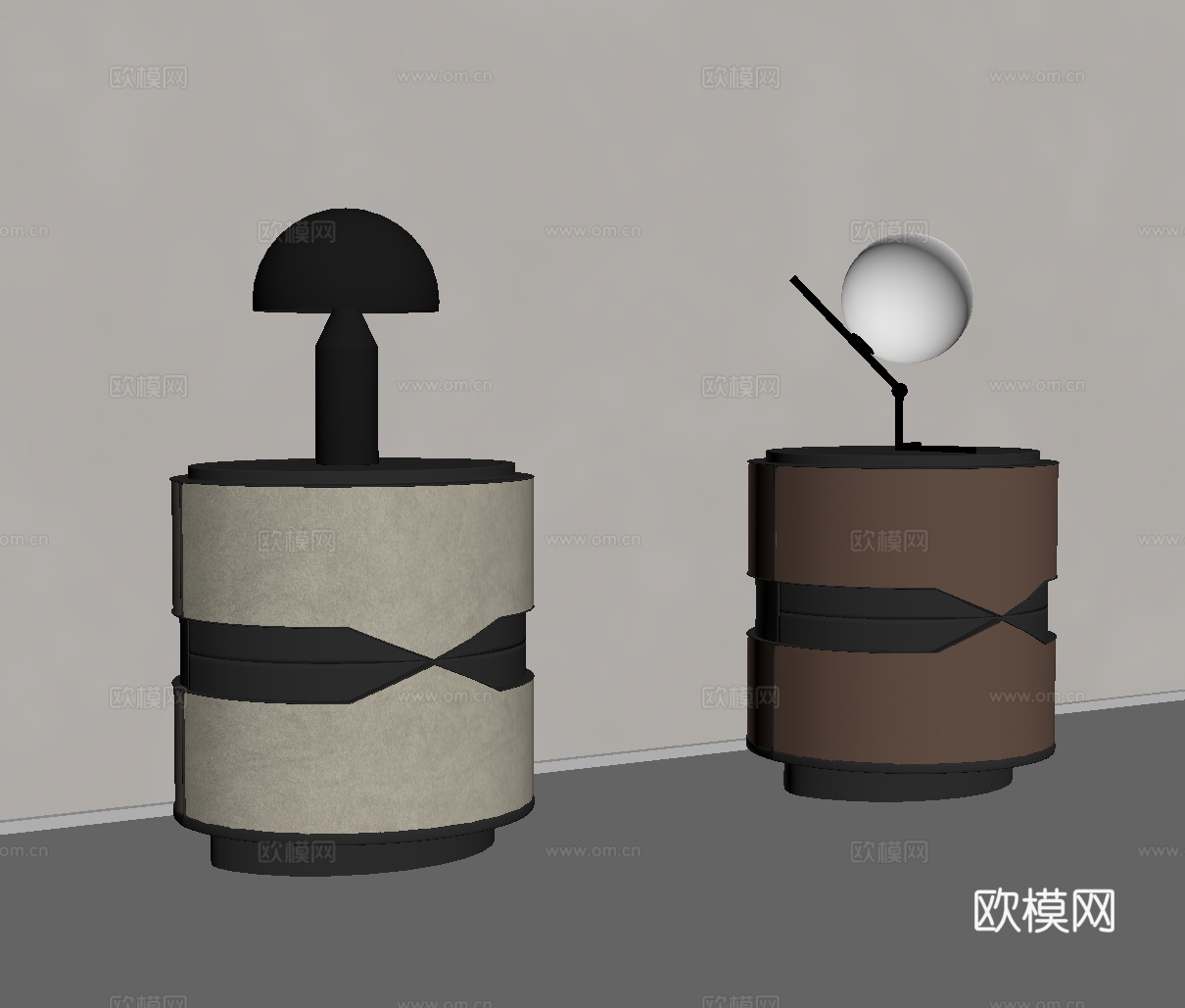 现代意式床头柜 圆形床头柜su模型