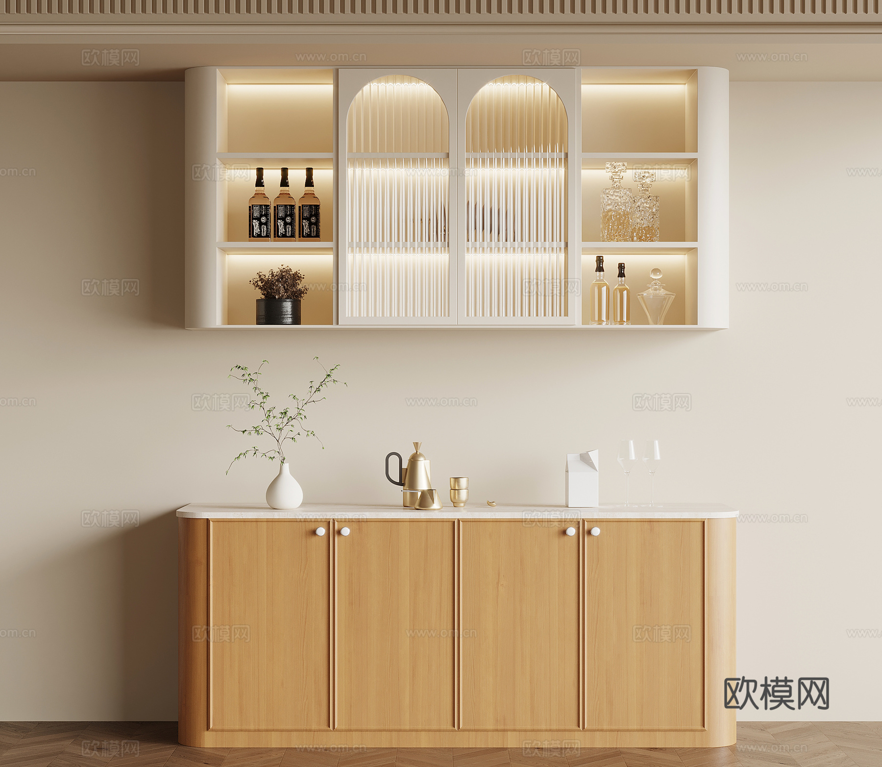 现代奶油风餐边柜 边柜su模型