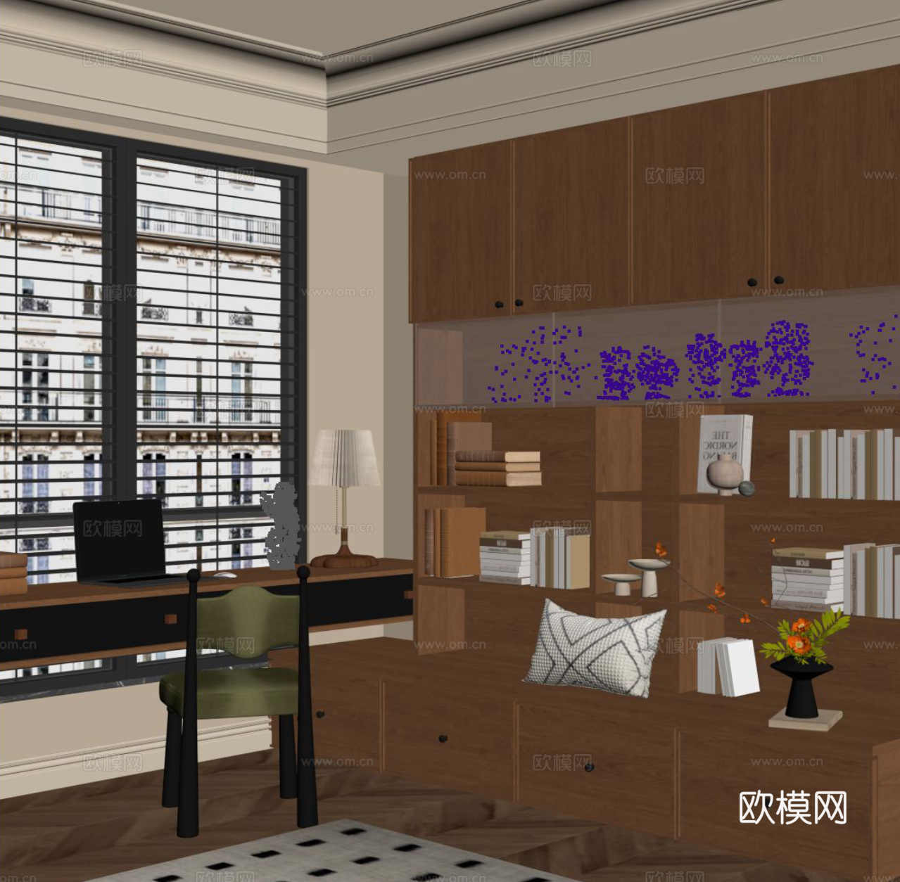 中古风书柜 书桌椅su模型
