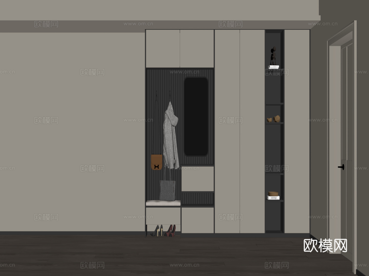 现代鞋柜 入户玄关柜su模型