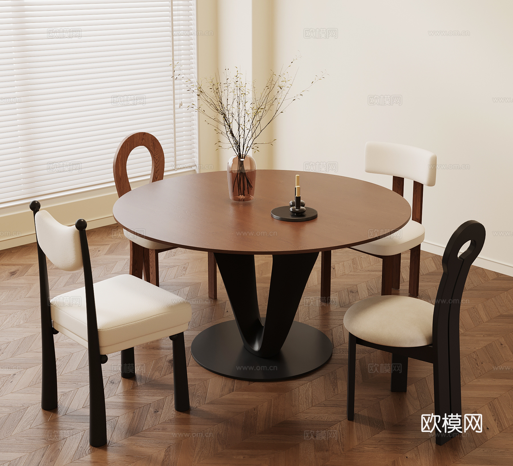 法式复古餐桌椅 圆桌su模型