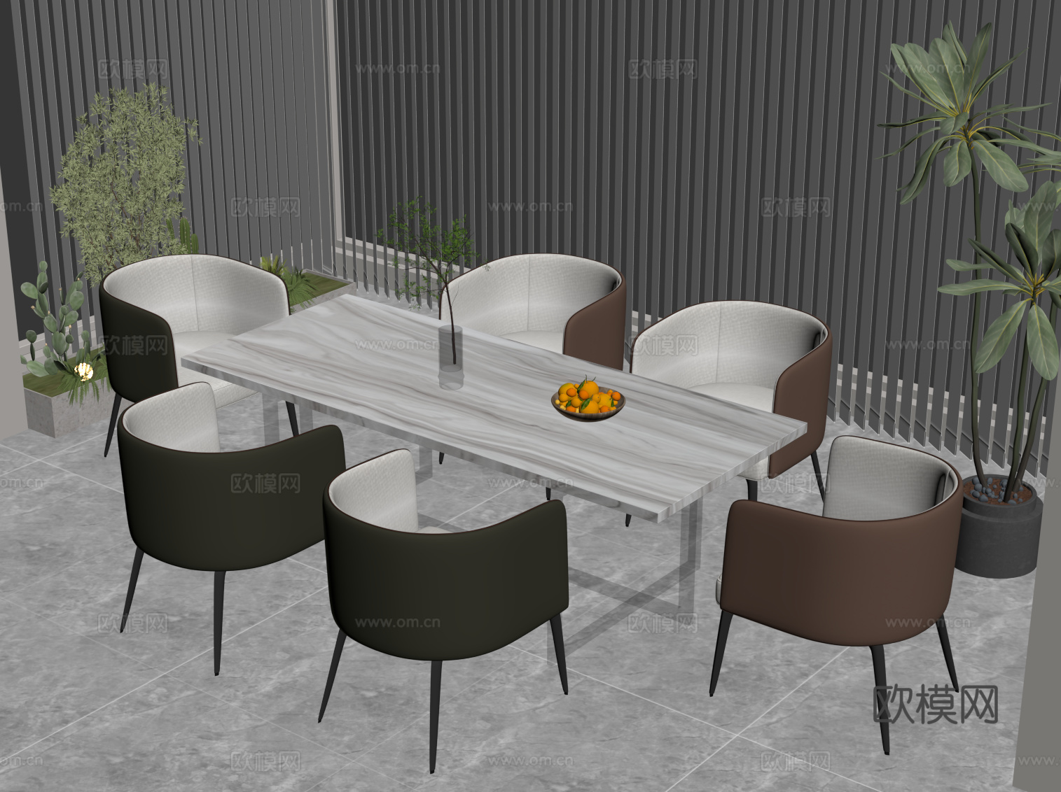 现代餐桌椅 条形餐桌su模型