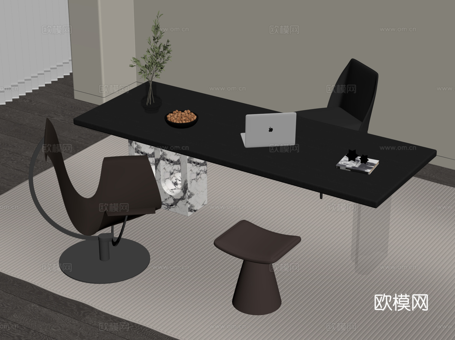 现代意式书桌椅su模型
