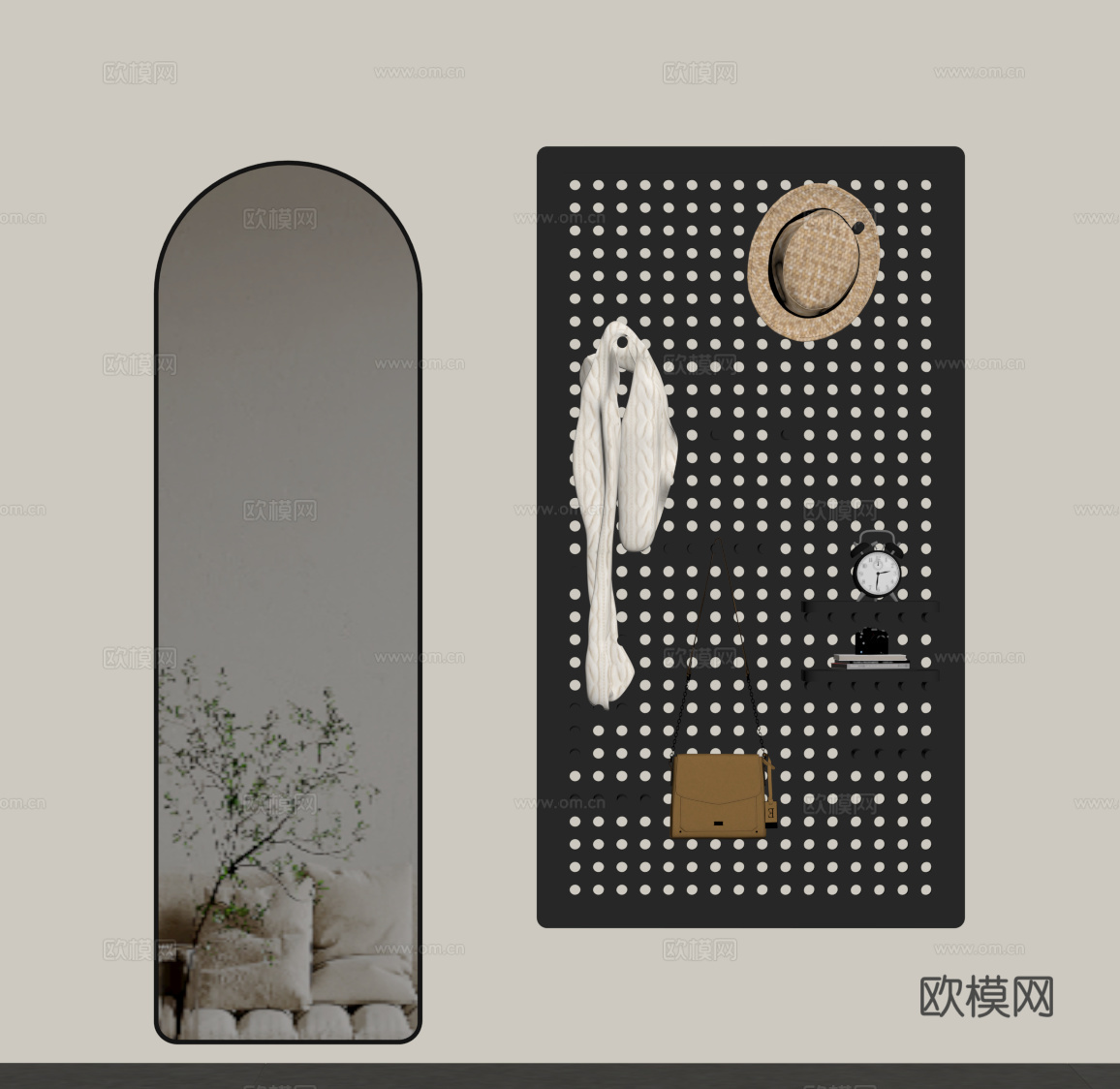 现代挂钩 洞洞板 镜子su模型