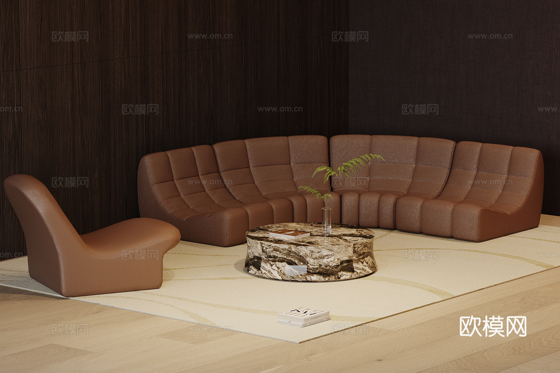 现代沙发茶几组合 皮革沙发su模型su模型