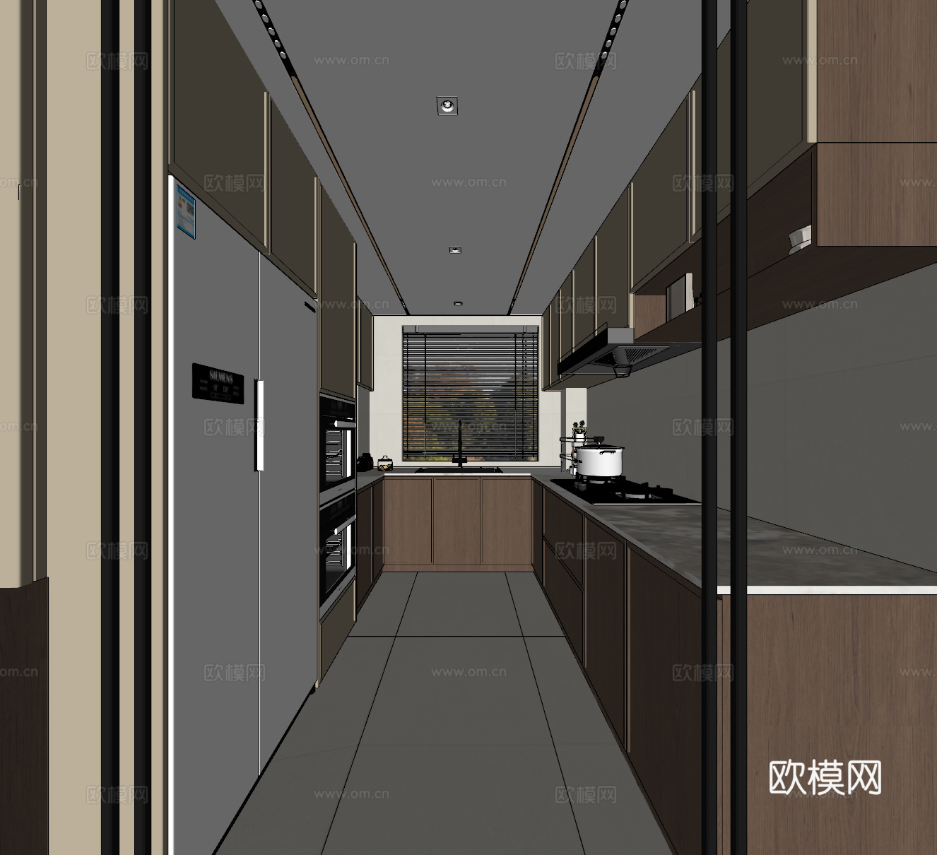 中古风U型厨房su模型