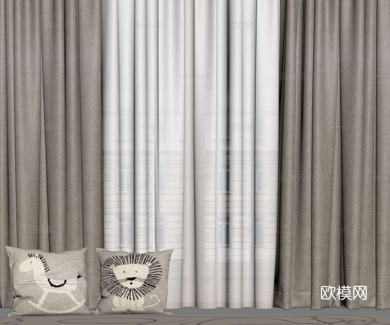 现代窗帘 纱帘 布艺窗帘su模型