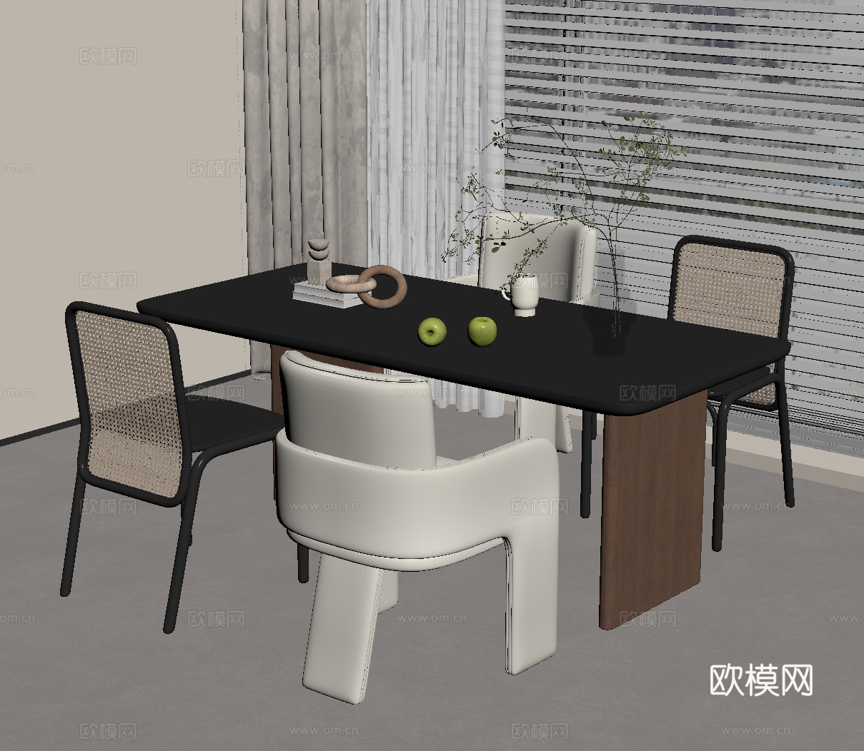 法式复古餐桌椅su模型