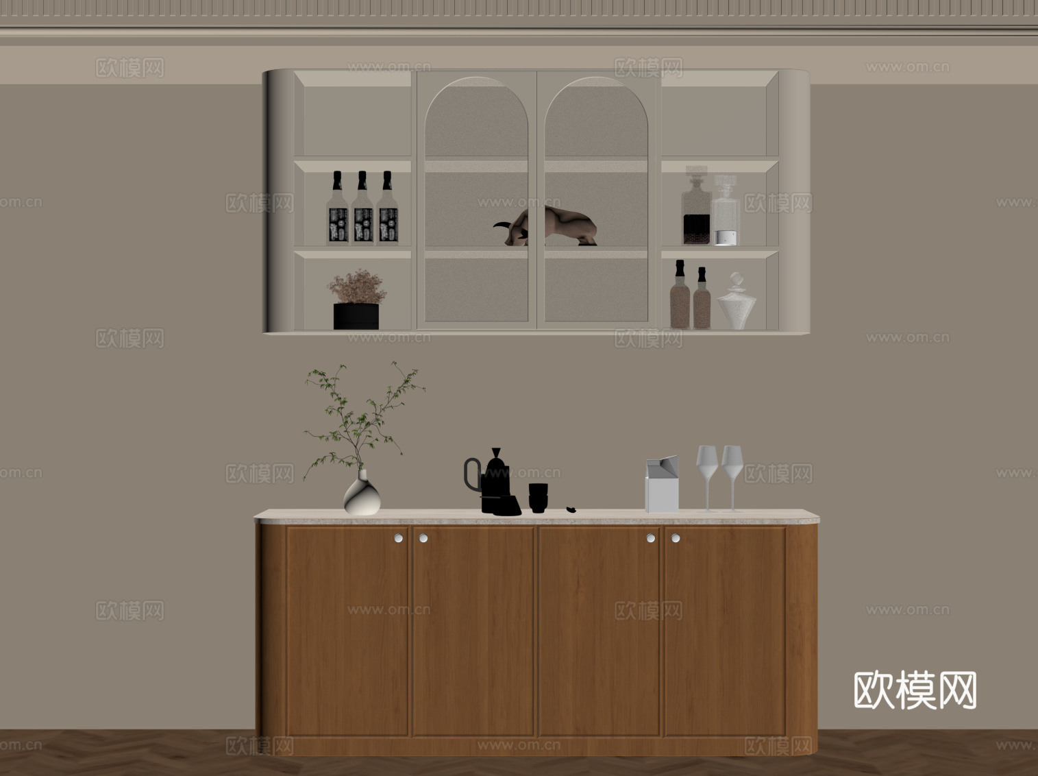 现代奶油风餐边柜 边柜su模型