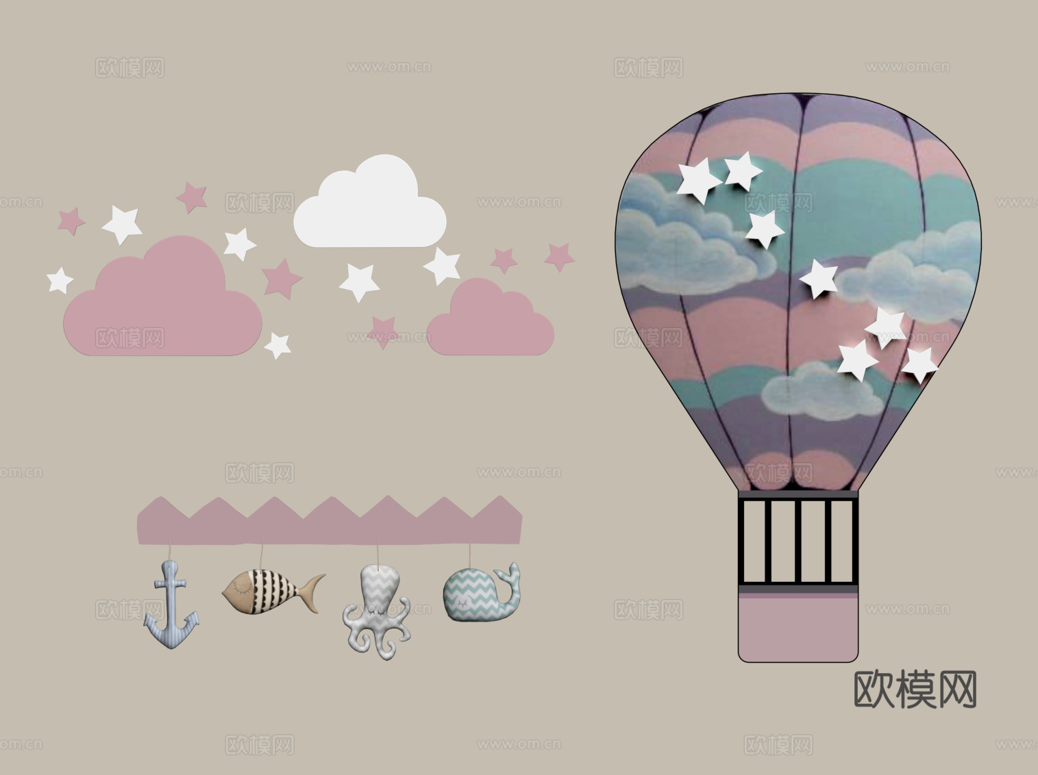 现代儿童墙饰su模型