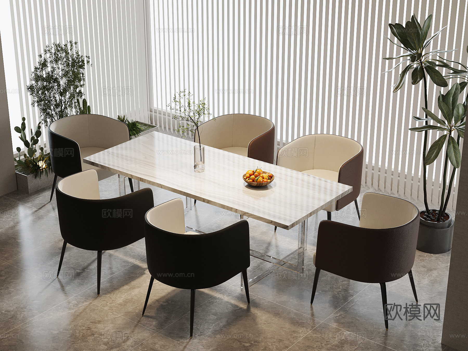 现代餐桌椅 条形餐桌su模型