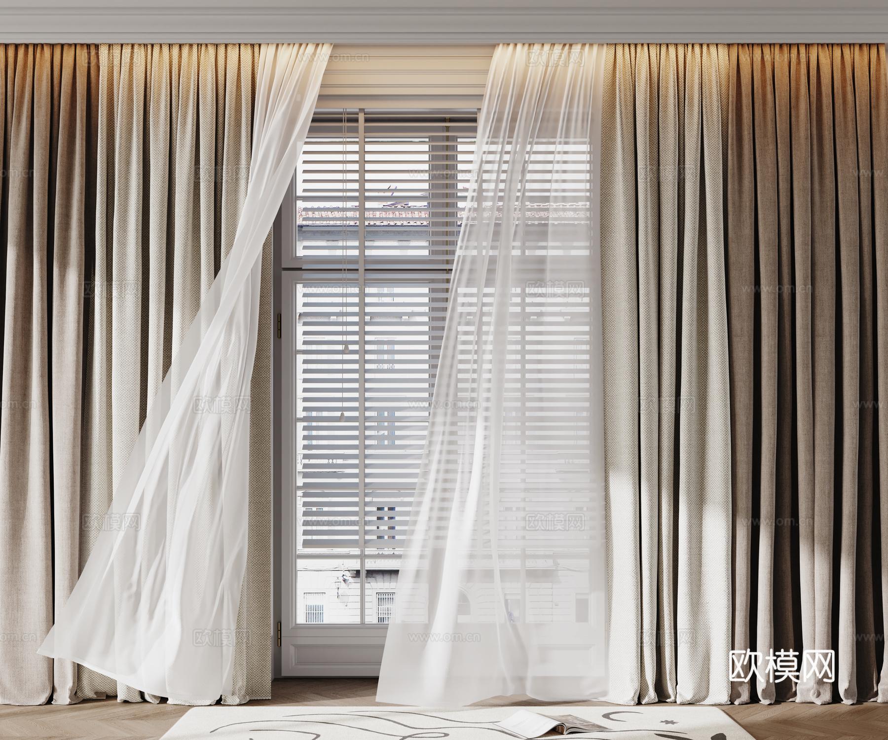 现代窗帘 纱帘 布艺窗帘su模型