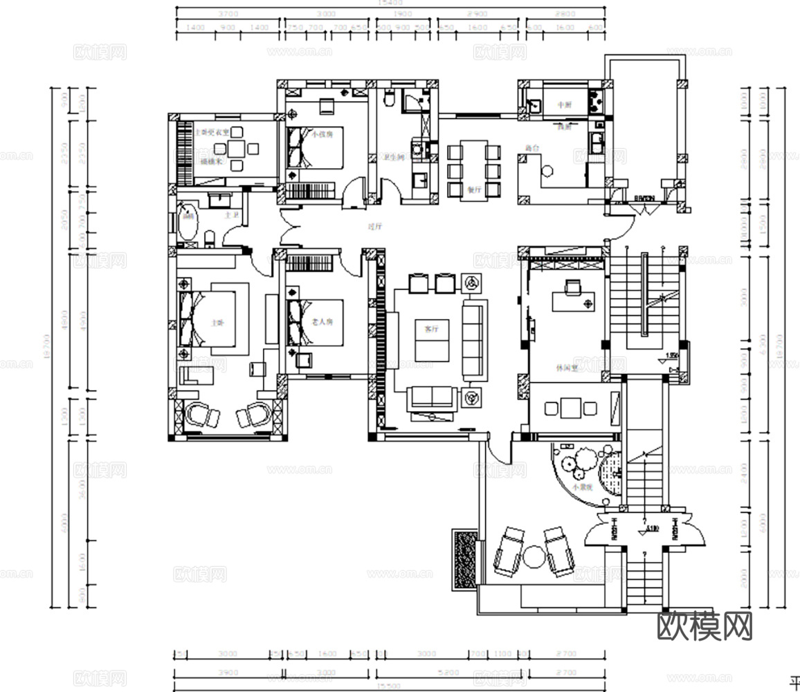 10套中式轻奢新中式样板间洋房别墅平层家装CAD施工图附效果cad施工图
