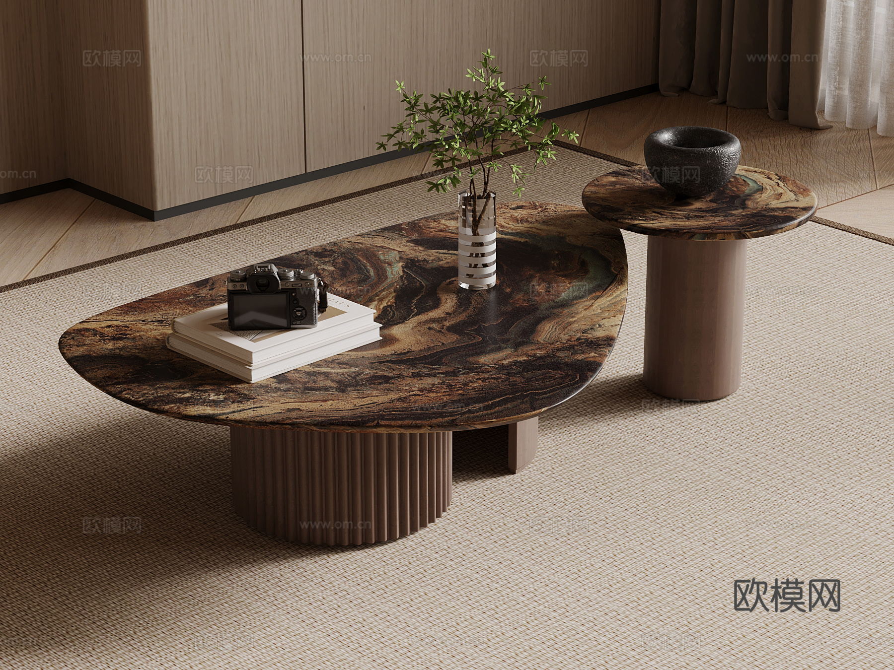 中古风茶几 子母茶几su模型