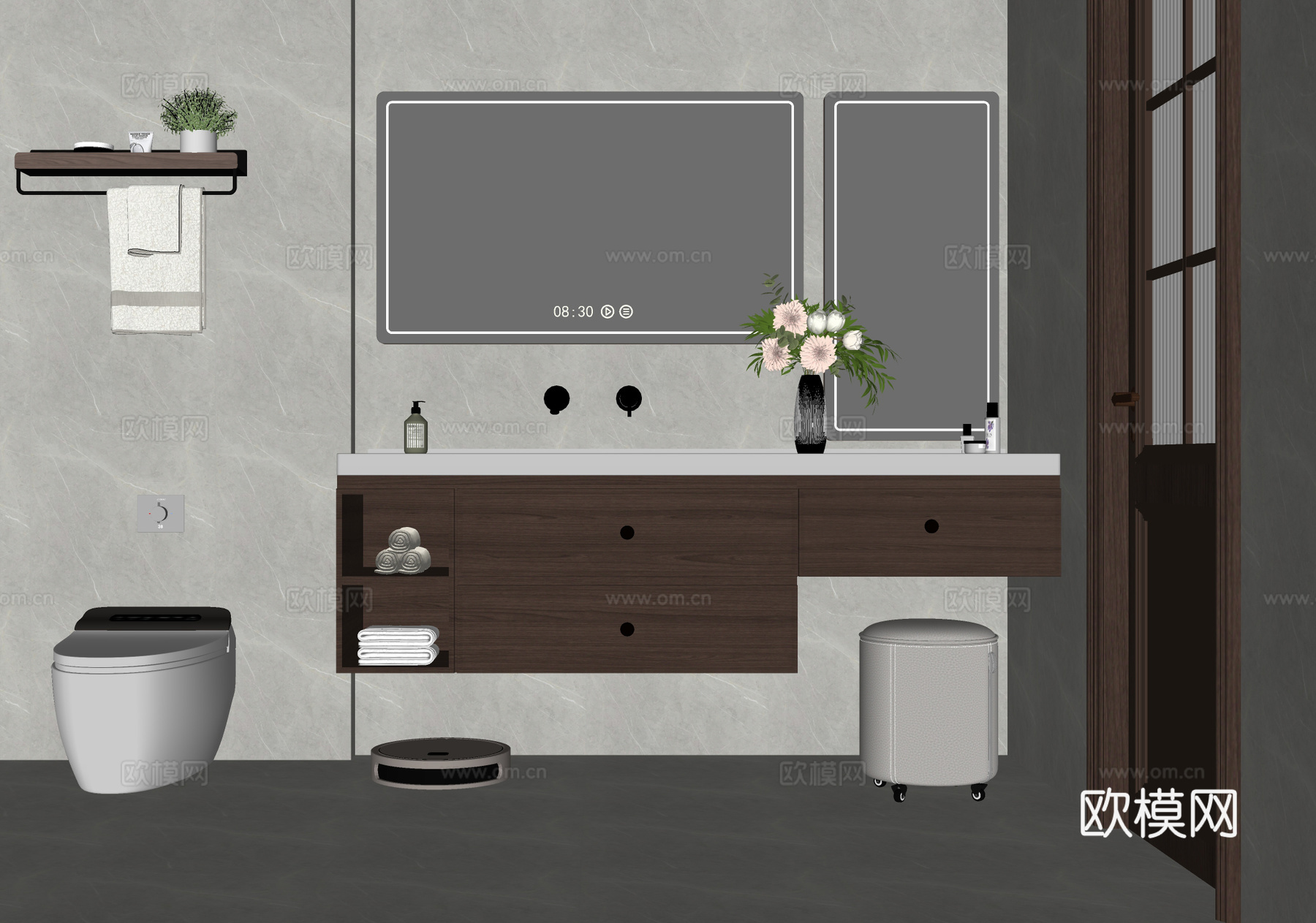 中古风浴室柜 洗手柜su模型