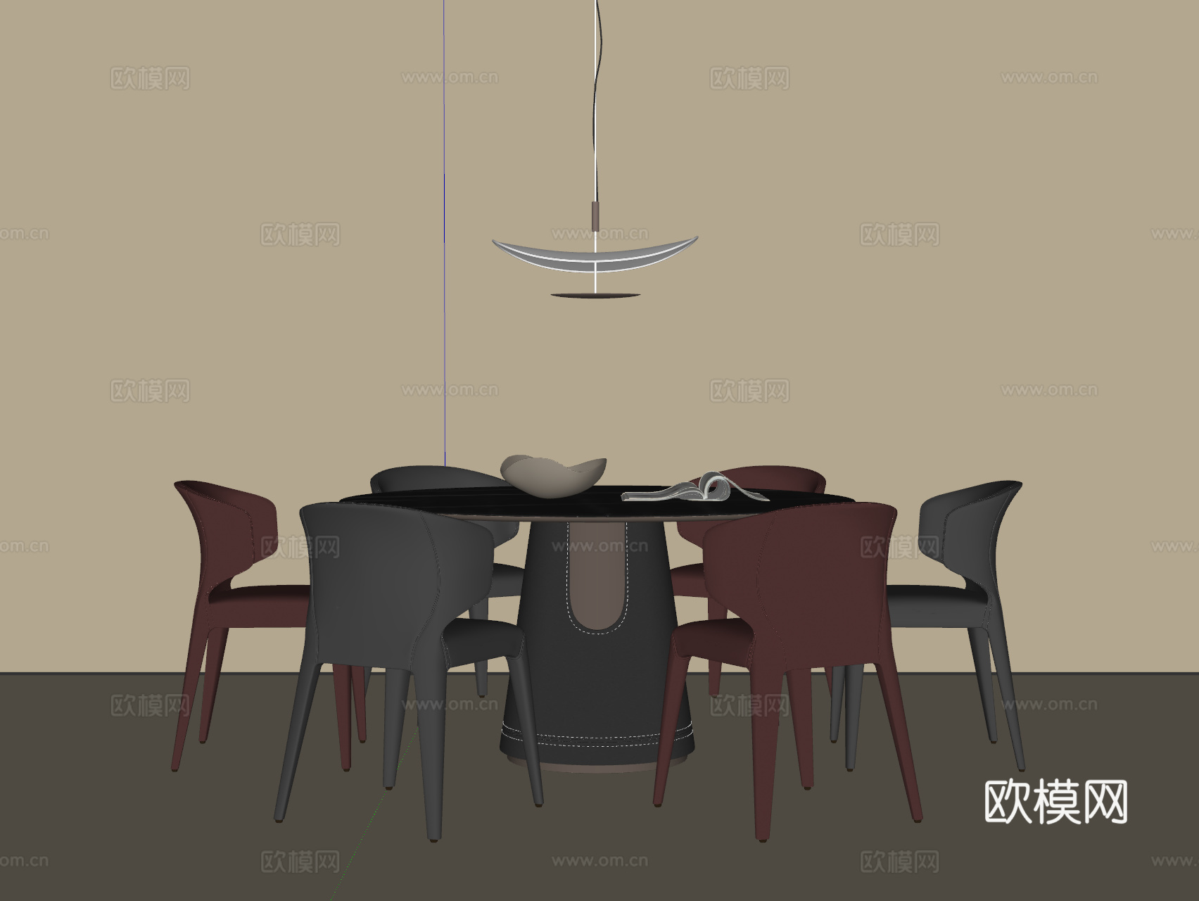 现代意式餐桌椅 圆形餐桌su模型