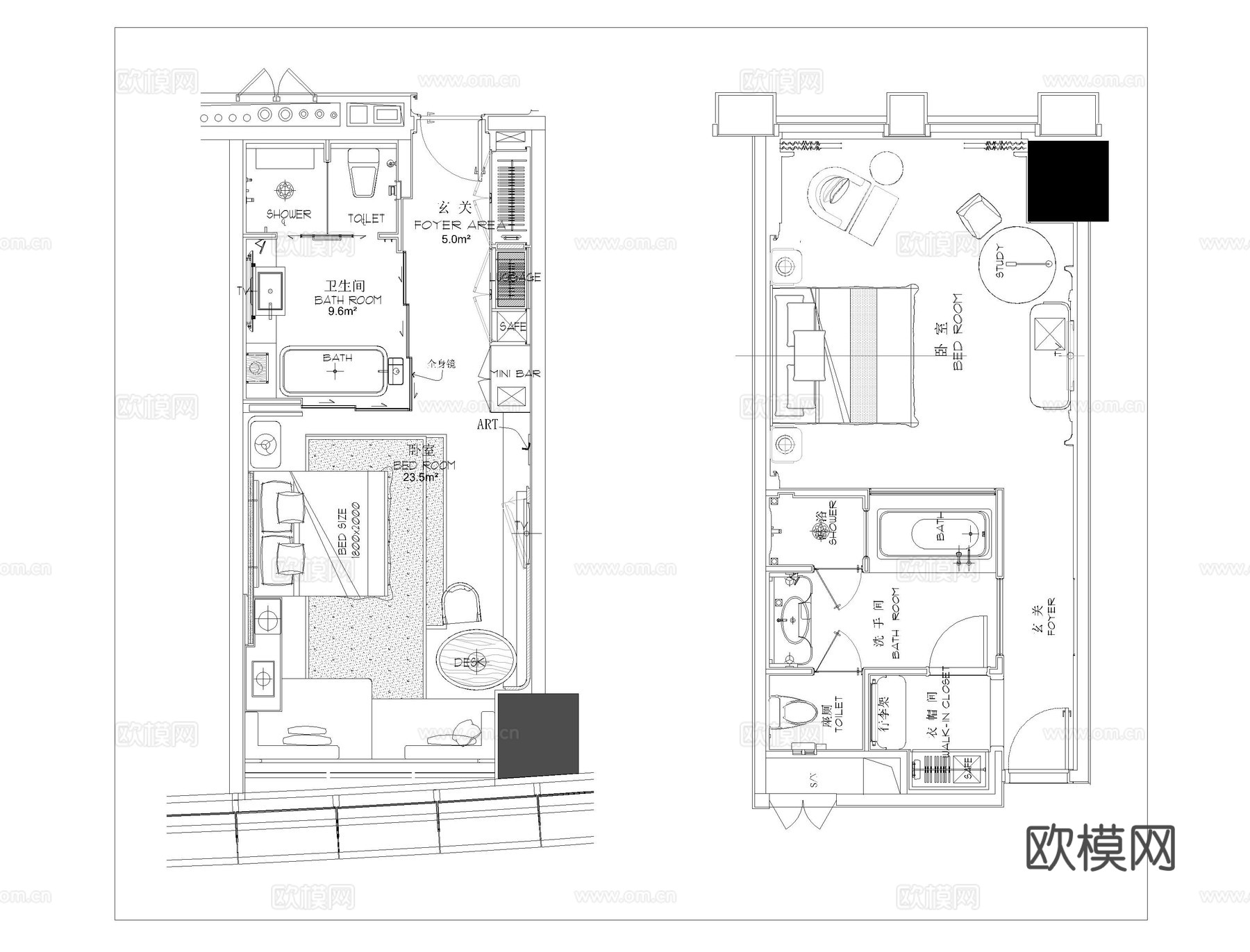 标准客房方案CAD合集cad施工图