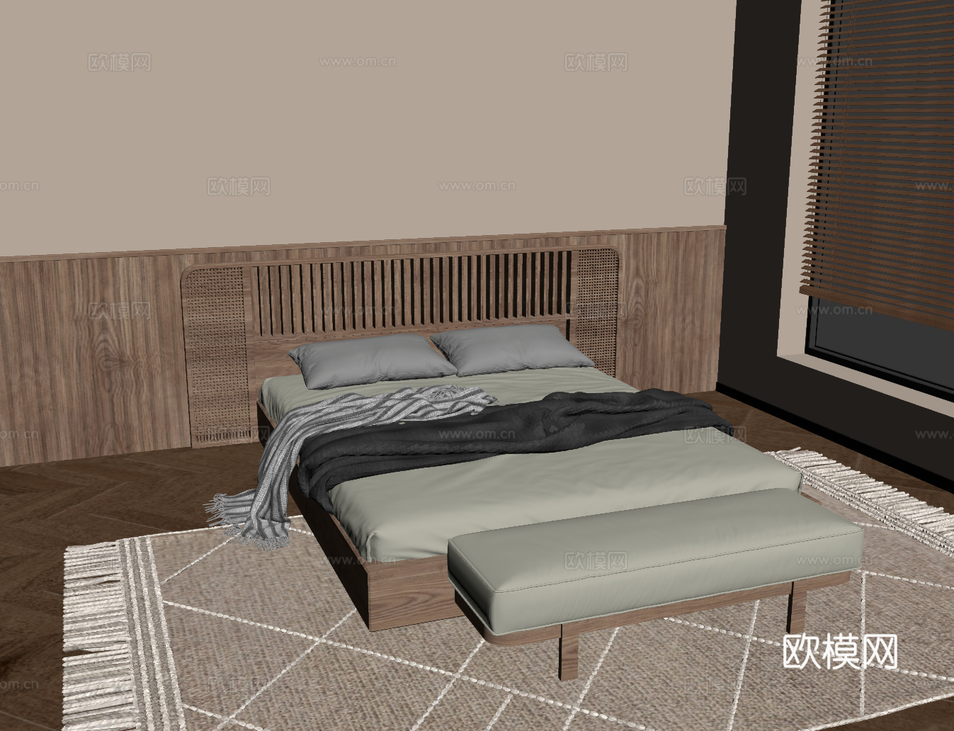 侘寂风双人床su模型
