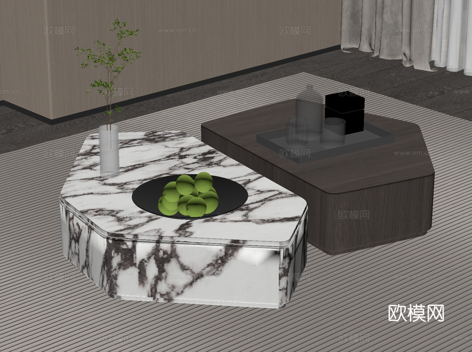 现代意式茶几 大理石茶几su模型