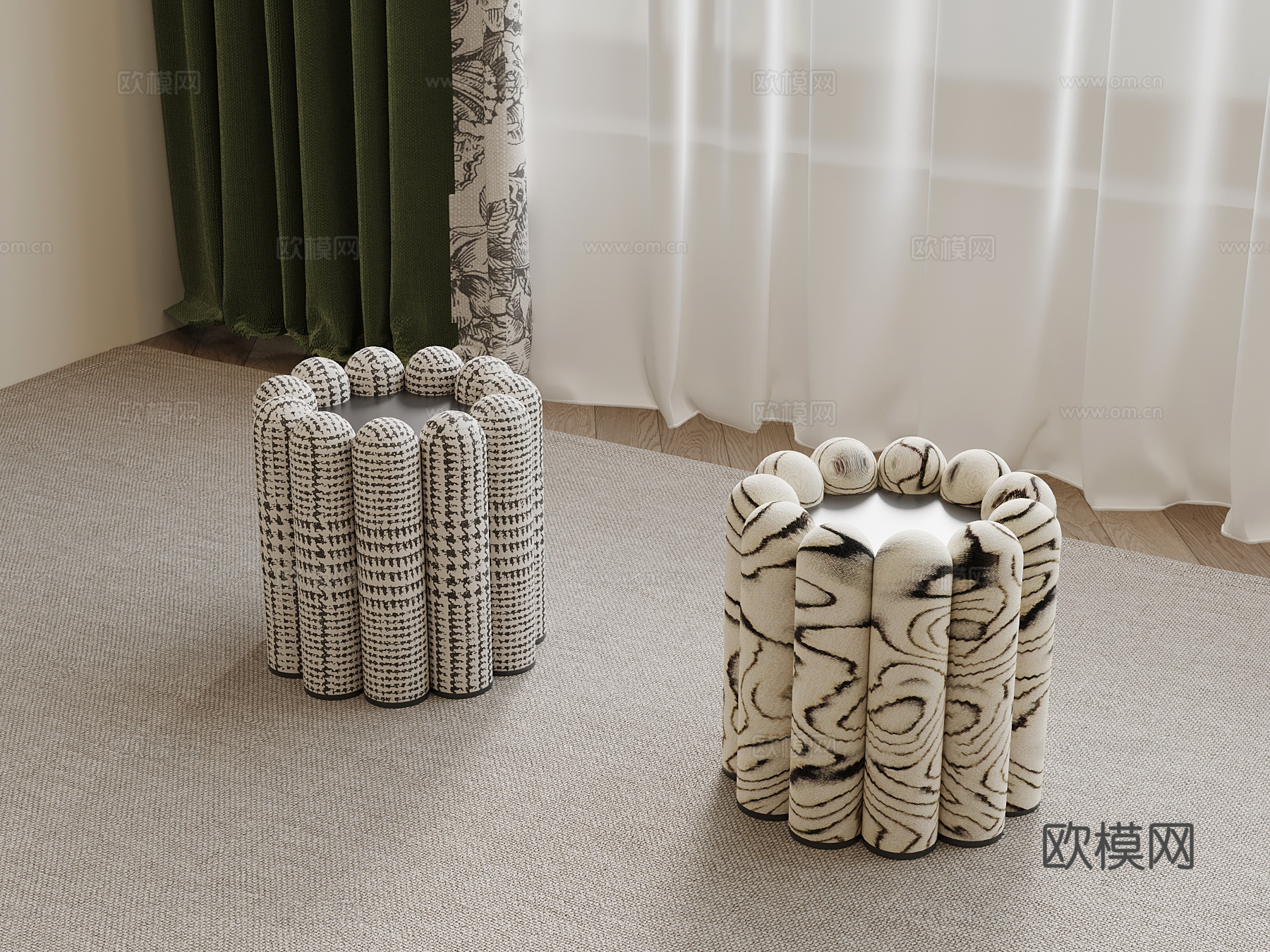 现代中古风沙发凳 换鞋凳su模型