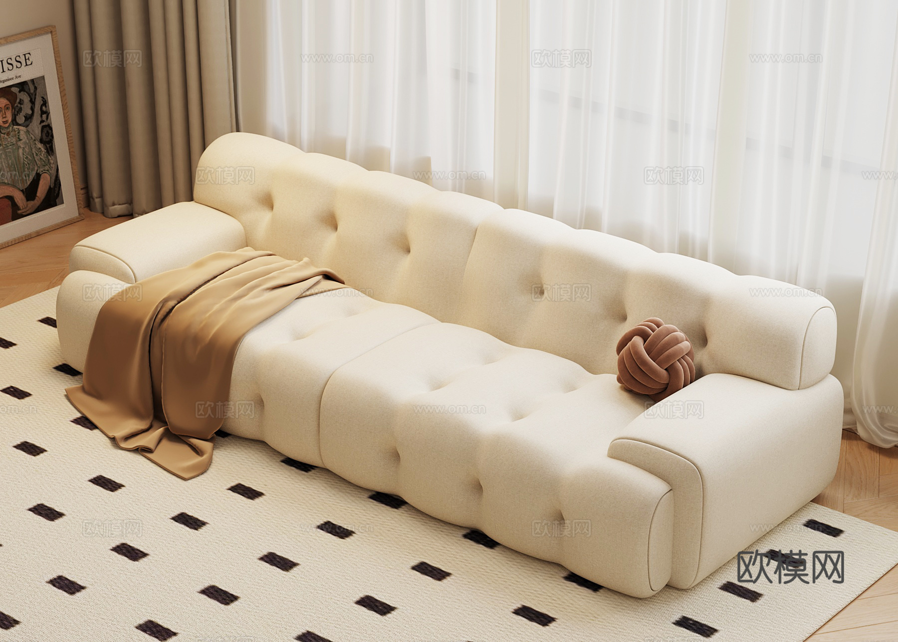 现代奶油风沙发 多人沙发su模型