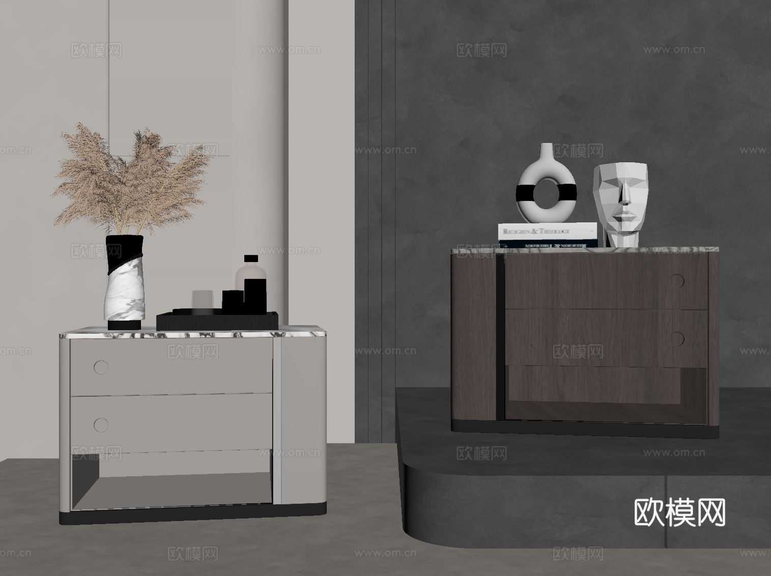 现代意式床头柜su模型