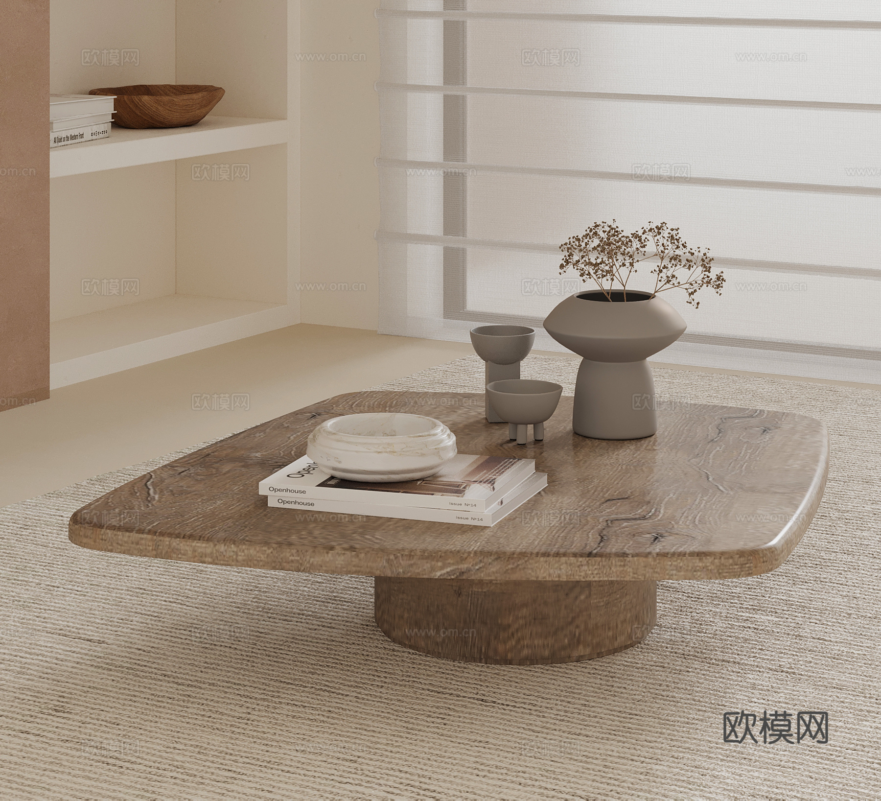 侘寂风茶几 实木茶几su模型