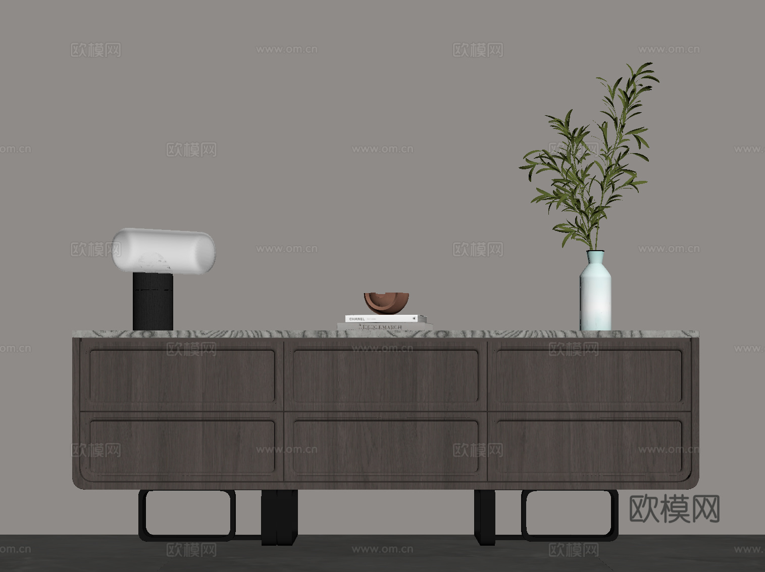 现代意式电视柜 边柜su模型下载（渲染图2）